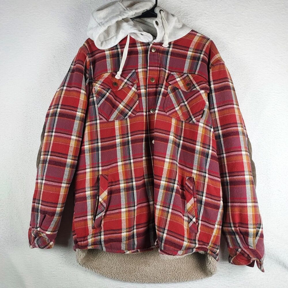 Legendary Whitetails Hooded Sherpa Lined Flannel Jacket Mens Large Plaid